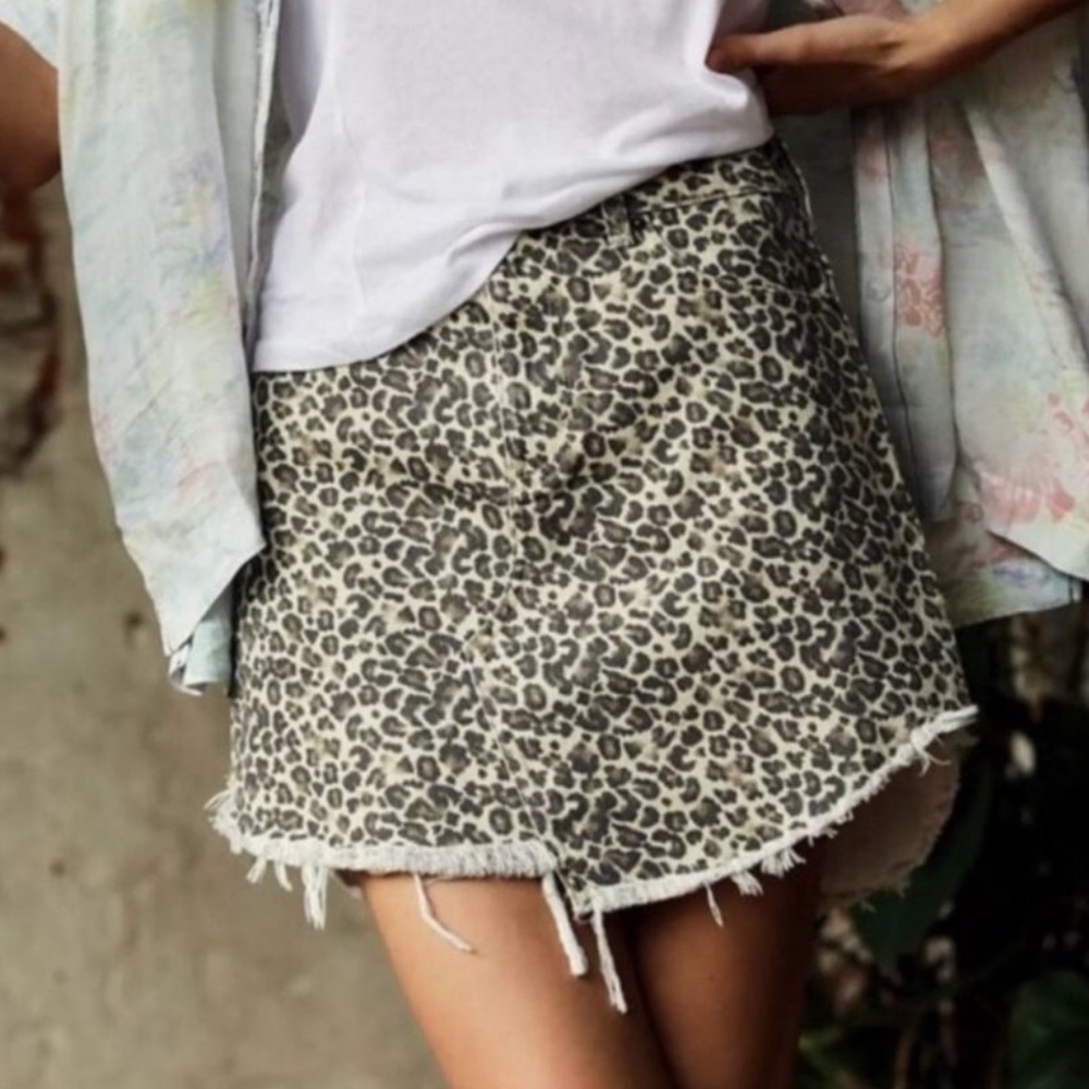 Free People Bailey Leopard Denim Mini